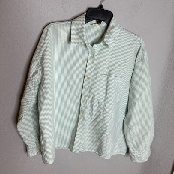 Djer Avenue Breezy Shirt Green Stripe 100% Organic Cotton - Picture 2 of 8